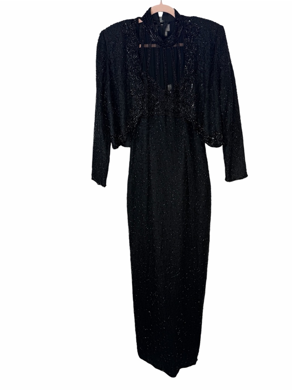 Laurence Kazar Black Beaded Halter Maxi Dress